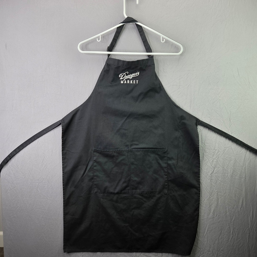 Chef Works Apron Unisex OS Black Good Draegers Market Embroidered Bib Pocket